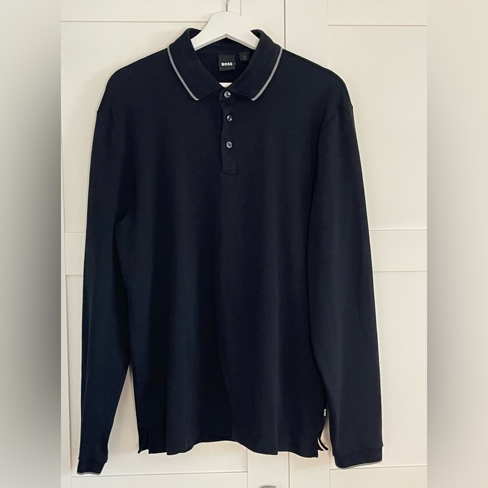 Boss Men's Cotton Black Polo with Gray Trim Size XL Worn Once